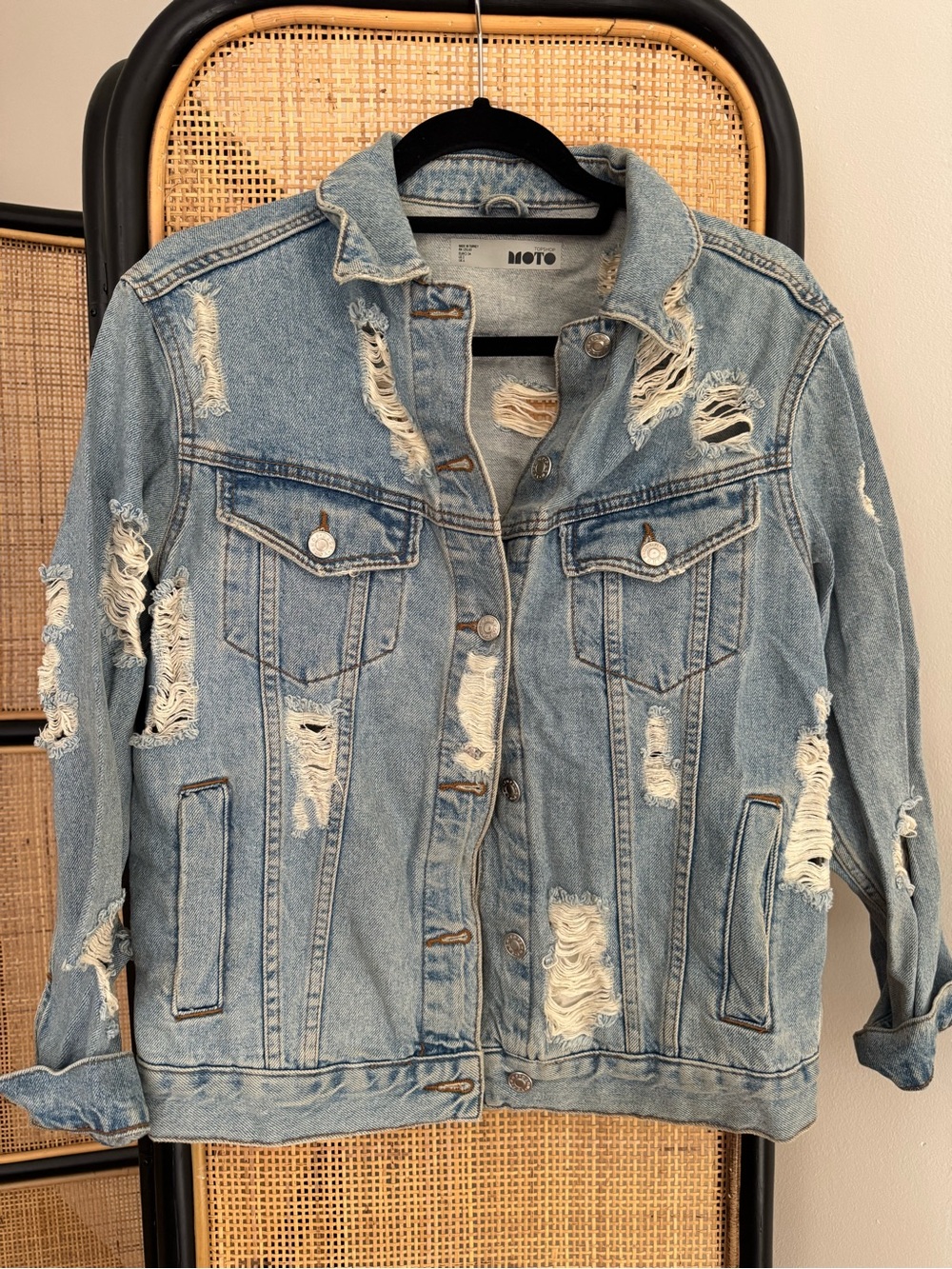 Topshop Light Blue Distressed Denim Jacket Oversized Fit